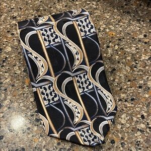 Zianette Vintage Italian 100% Silk Black & Gold Abstract Patterned Tie